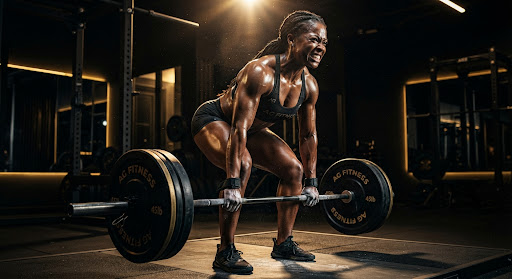 Elite athlete performing heavy deadlift in luxury gym