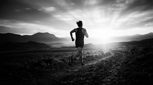 Athlete running towards horizon